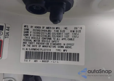 2015 Honda Cr-V Ex z USA, uszkodzony, nr VIN 5J6RM3H57FL027016